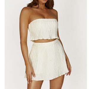MESHKI Brigid Plisse Bandeau Top and Mini Skirt Set